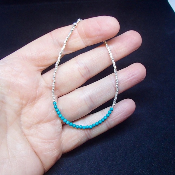 Natural Teal Turquoise Bracelet Sterling Silver , December Birthstone - Picture 3 of 6